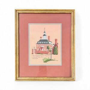 Governor's Palace Williamsburg VA Framed Cross Stitch Colonial Wall Art 13"x15"
